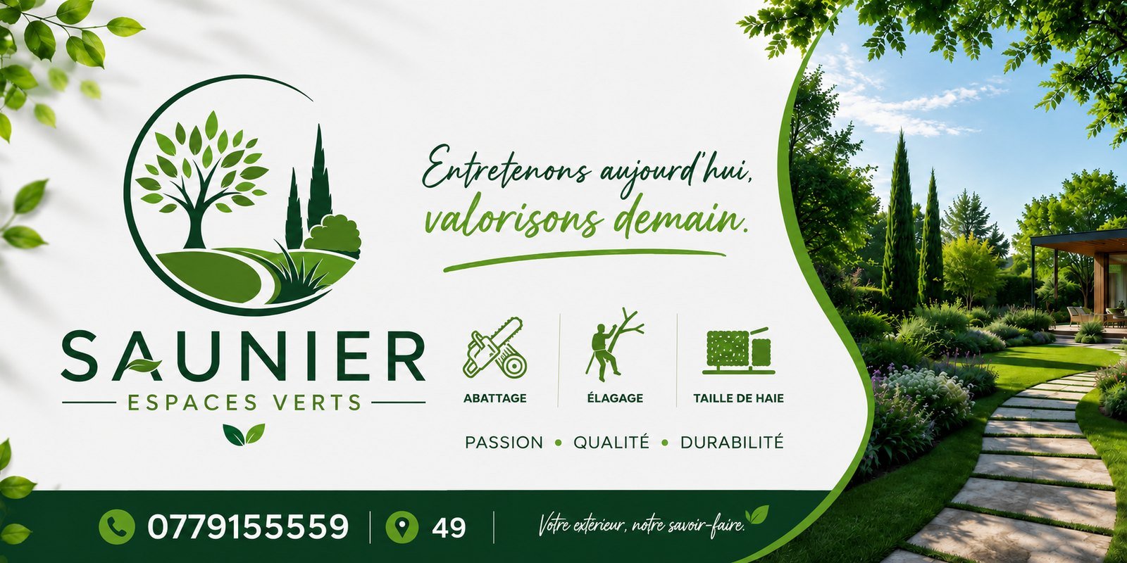 SAUNIER Espaces Verts — élagage, abattage et taille de haie dans le Maine-et-Loire (49). Entretenons aujourd'hui, valorisons demain.